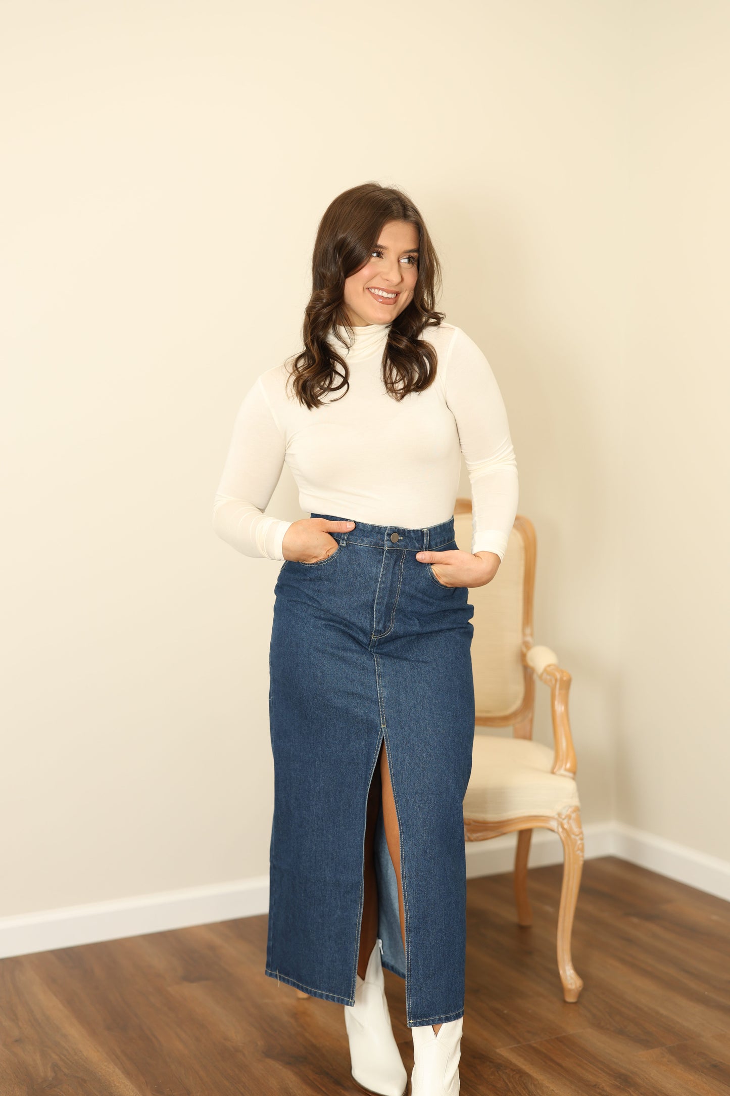 Monroe Midi Dark Denim Skirt