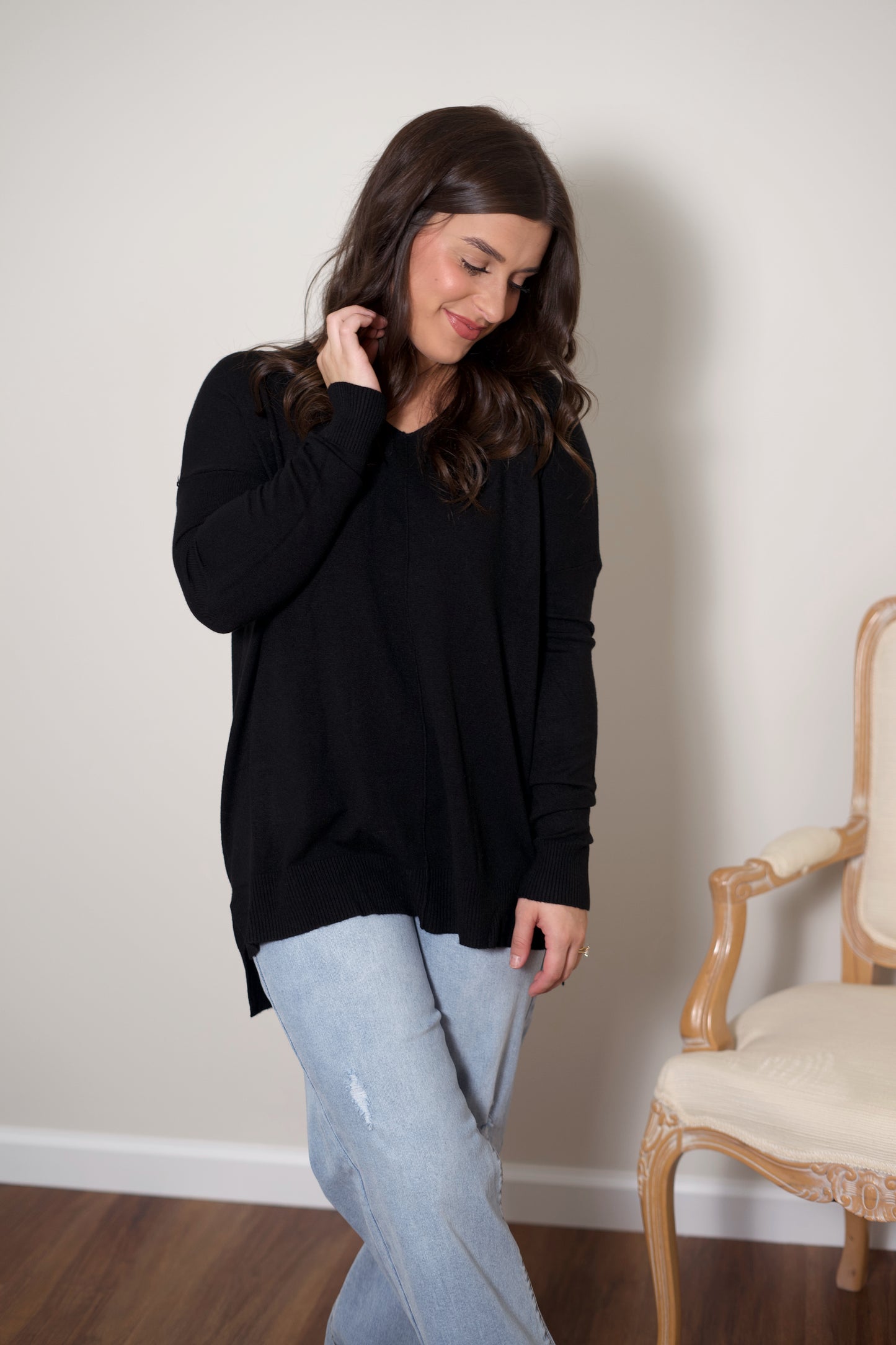 Kimberly High-Low Oversize Knit Sweater - Black