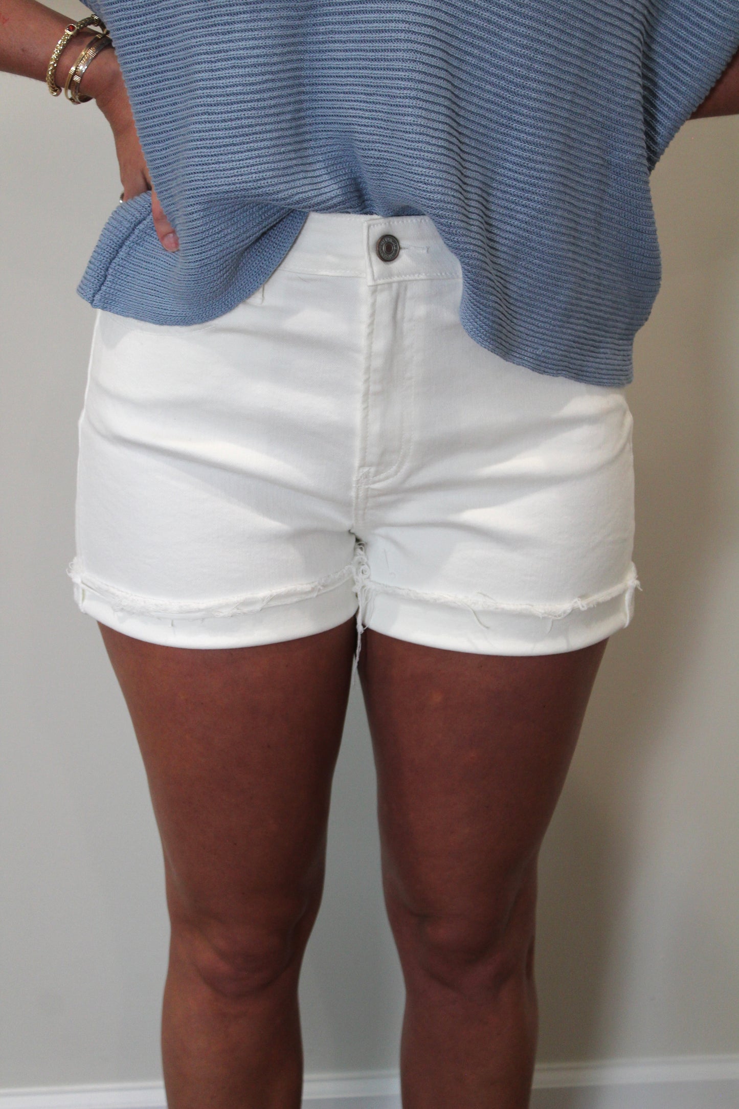 Sierra Raw Hem Denim Shorts - White