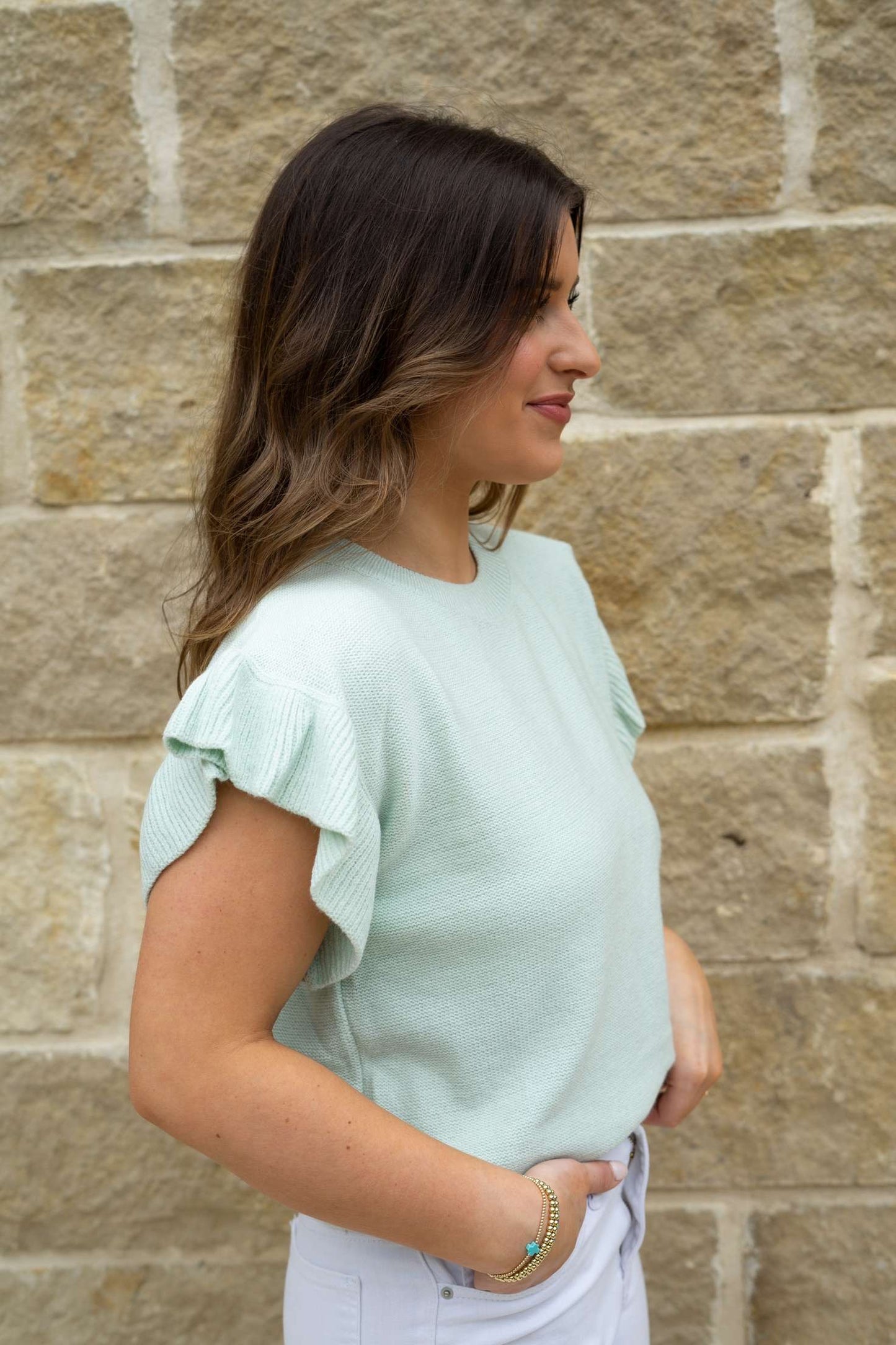 Bennett Ruffle Sleeve Knit Top - Sage