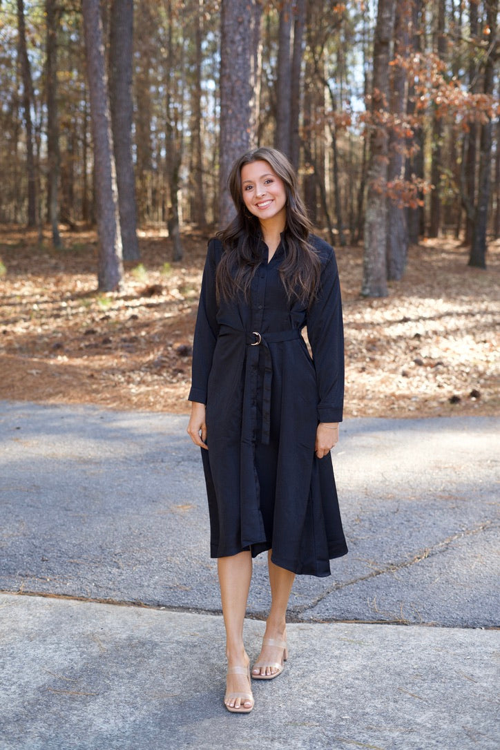 Show Stopper Satin Midi Dress - Black