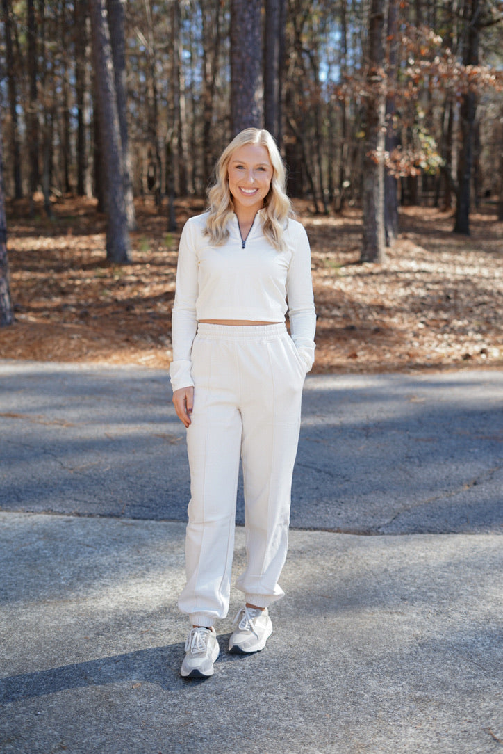 Walk It Out Half Zip Collared Top - Ivory