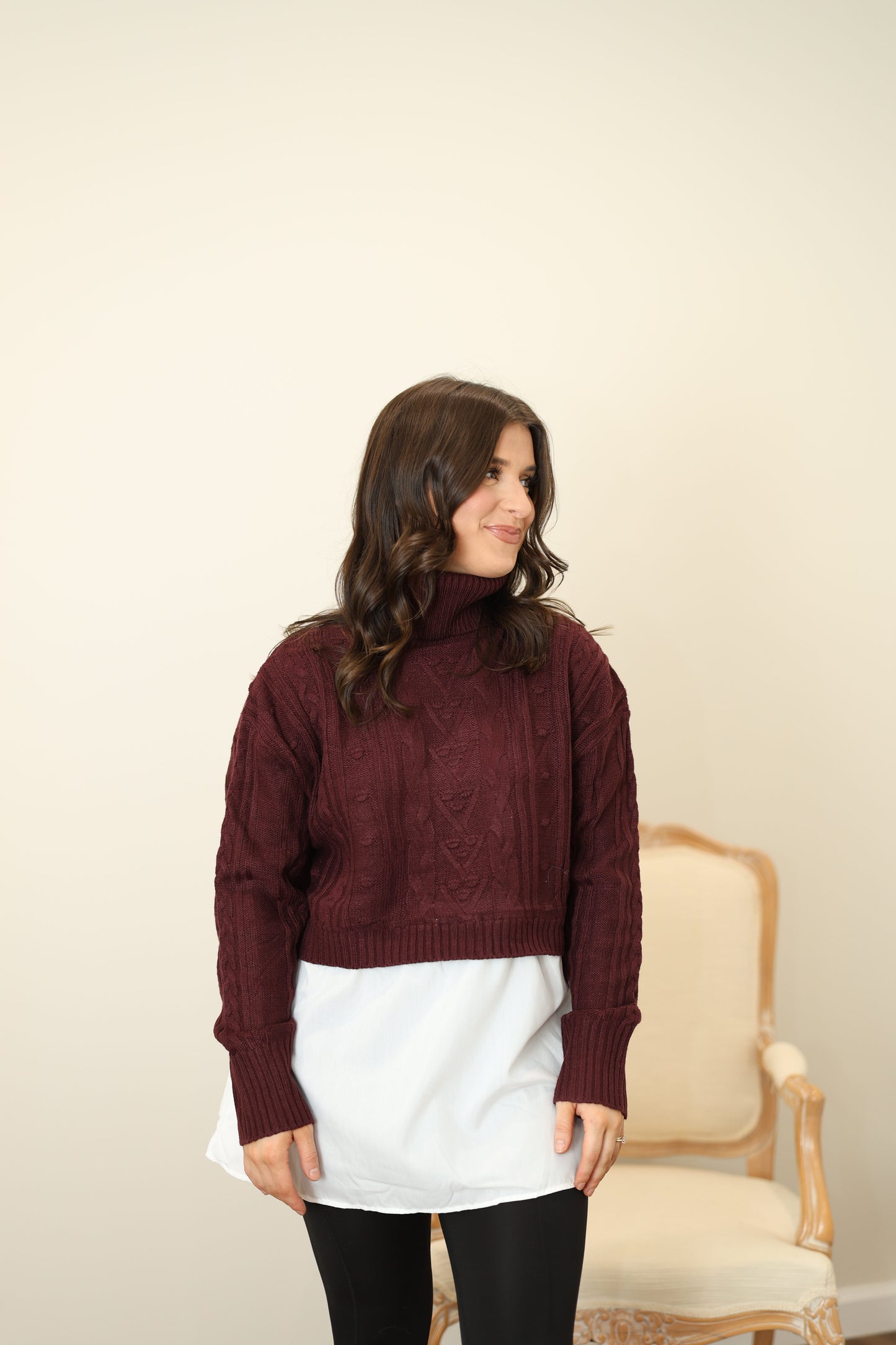 Etta Cable Knit Blouse - Wine