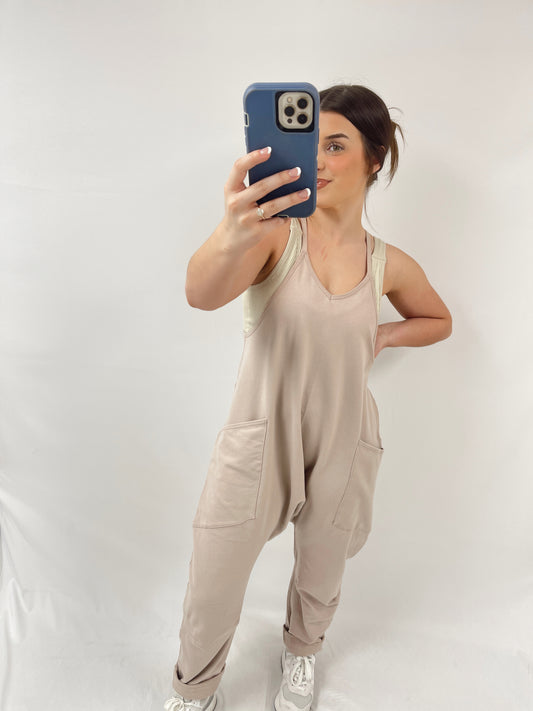 Heidi French Terry Jumpsuit - Taupe