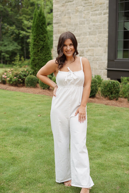 Tiffany Tie Front Baggy Jumpsuit - White