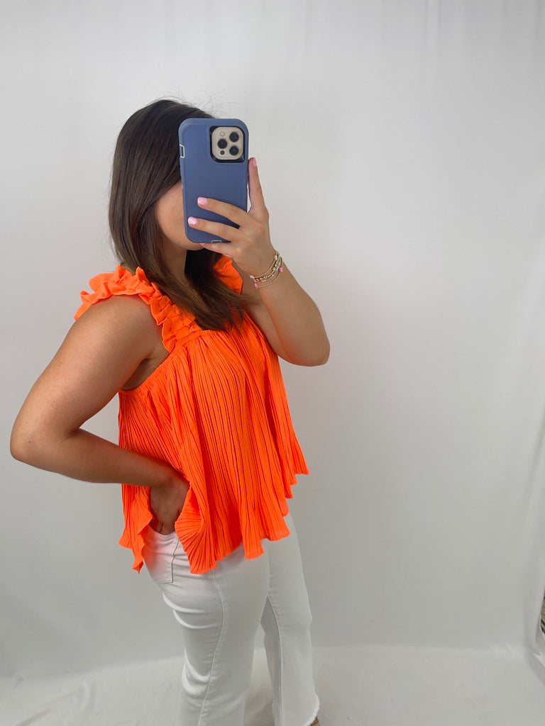 Sunset Pleated Tank Blouse - Orange