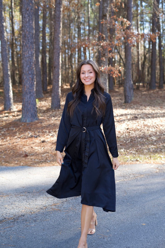 Show Stopper Satin Midi Dress - Black