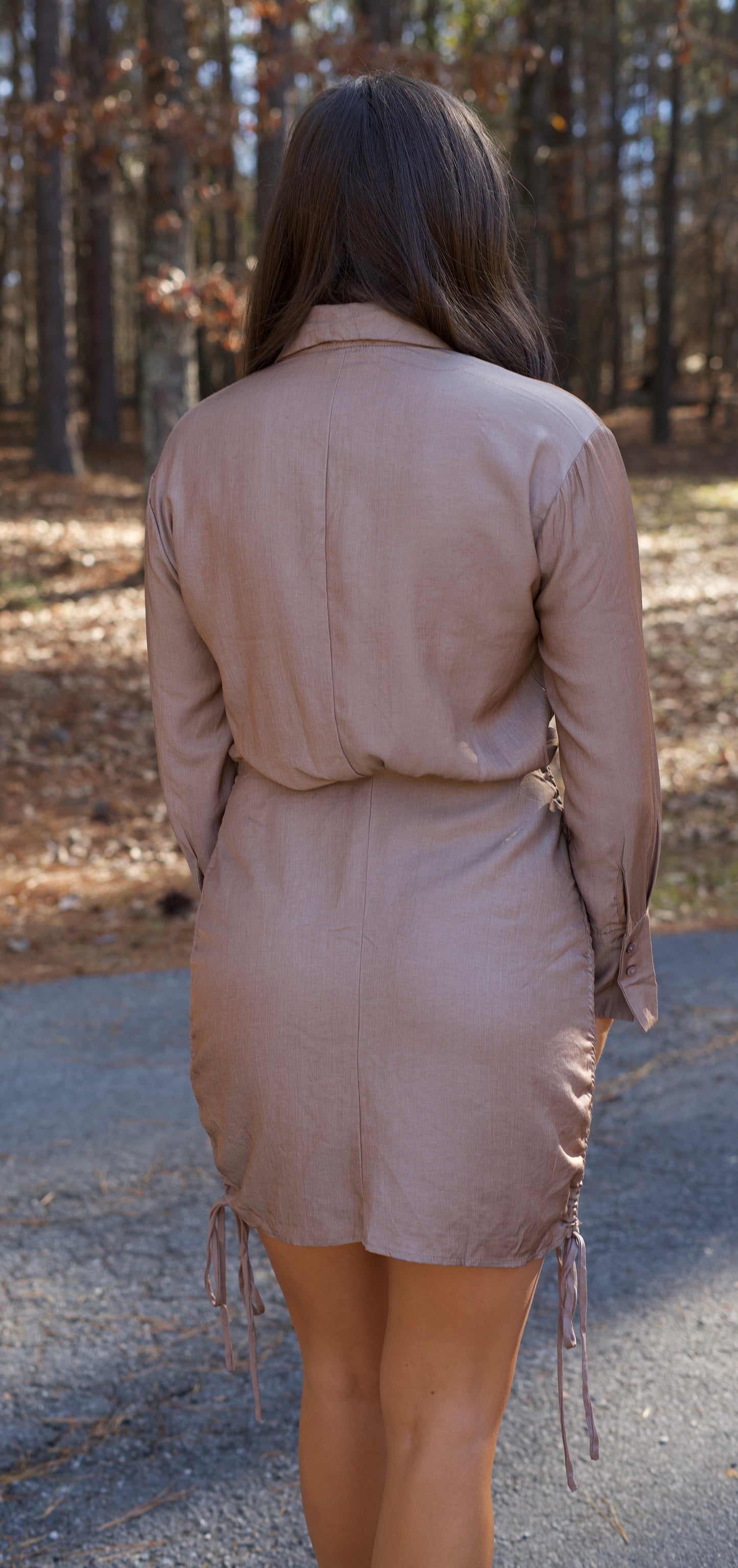 Ivy Ruched Button Shirt Dress - Brown