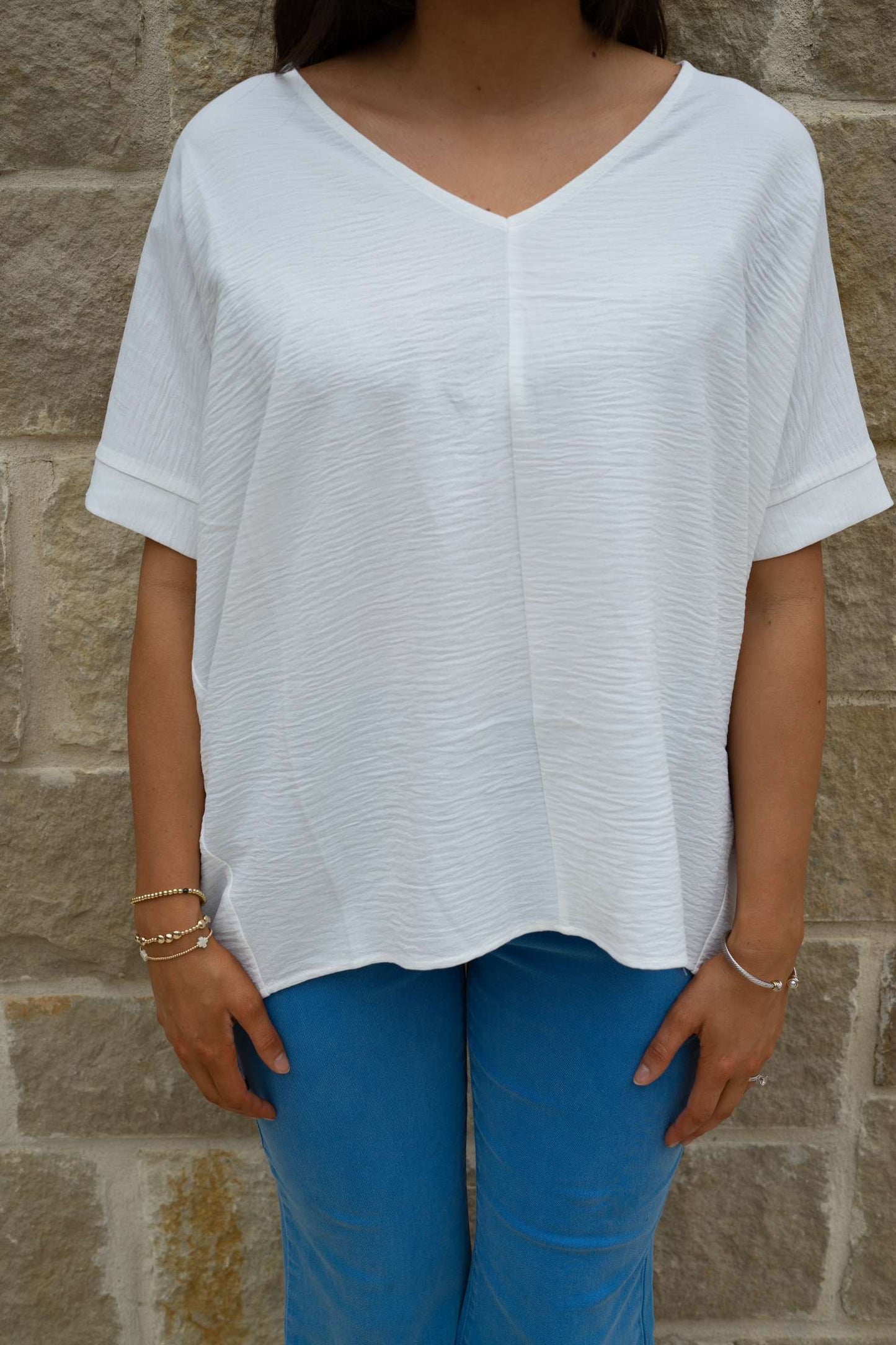 Betty Airflow V-Neck Top - Soft White