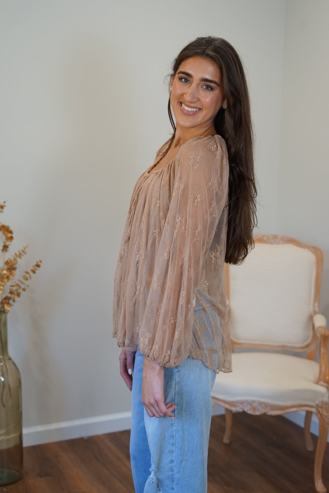 Blanche Flare Lace Tunic - Beige