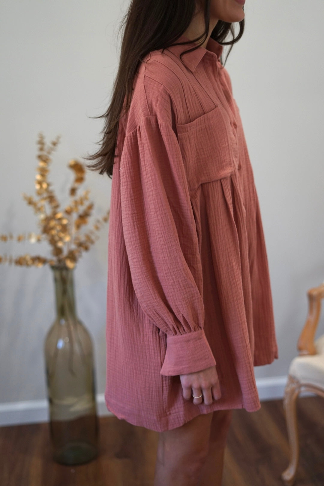 Georgia Oversized Shirt Dress - Salmon