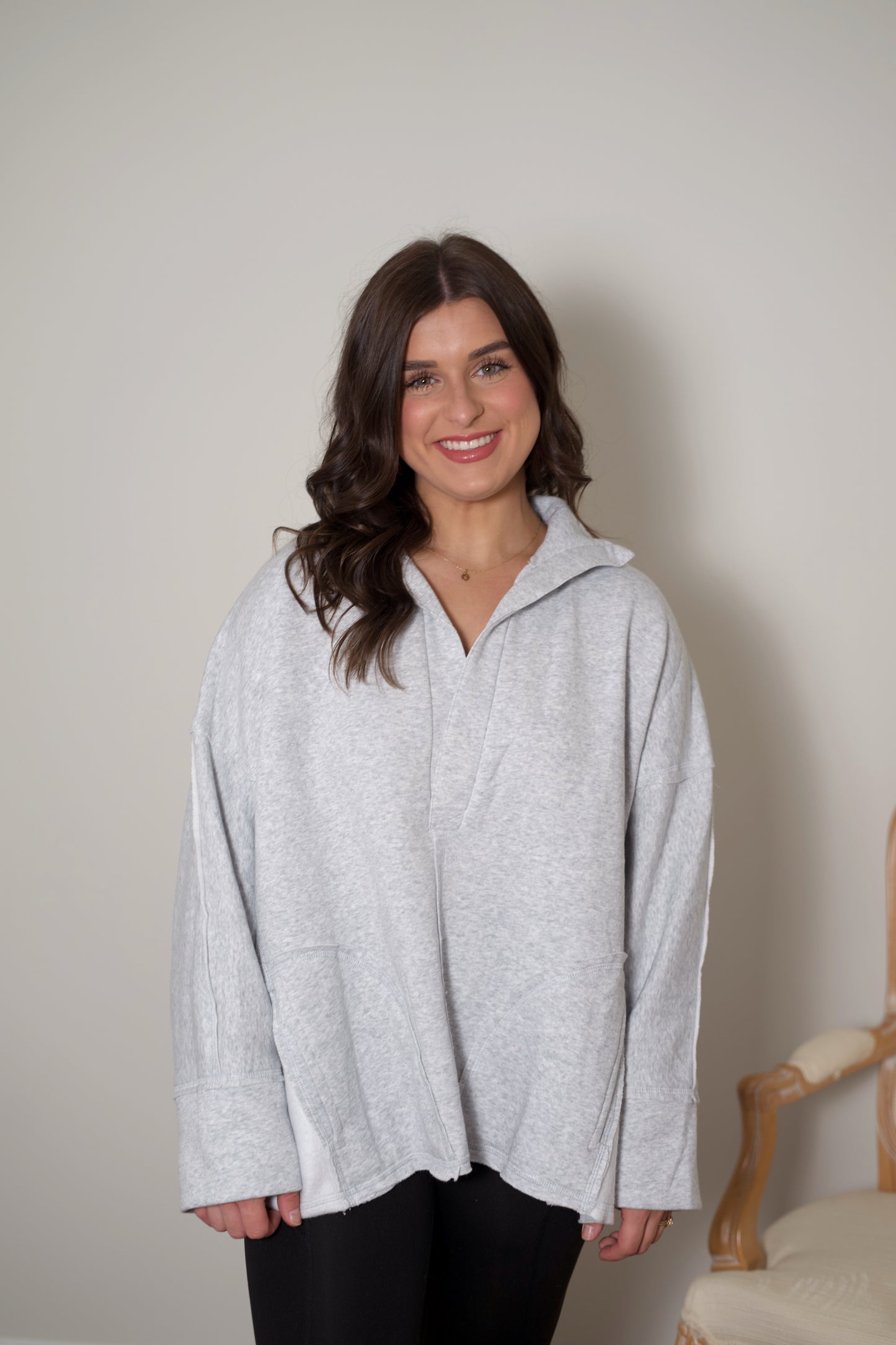 Sheryl V-Neck Pullover - Heather Gray