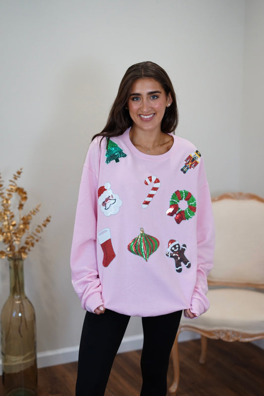 Christmas Sparkle Sequin Sweatshirt - Pink