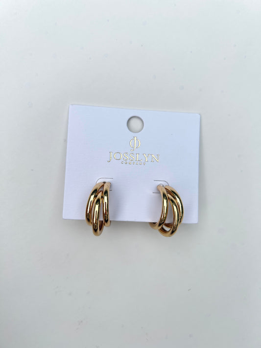 Avery Triple Hoop Stud Earrings - Gold