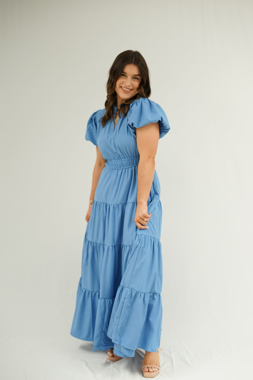 Charlotte Ruffle Maxi Dress - Blue