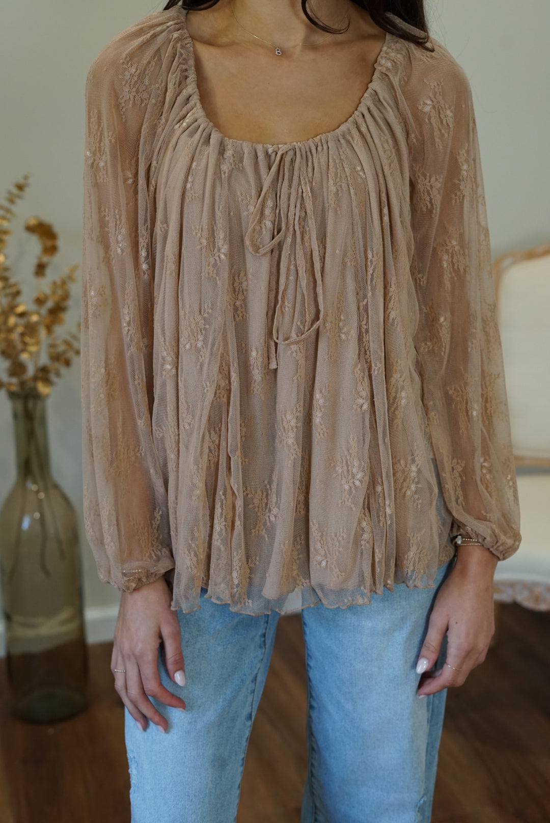 Blanche Flare Lace Tunic - Beige