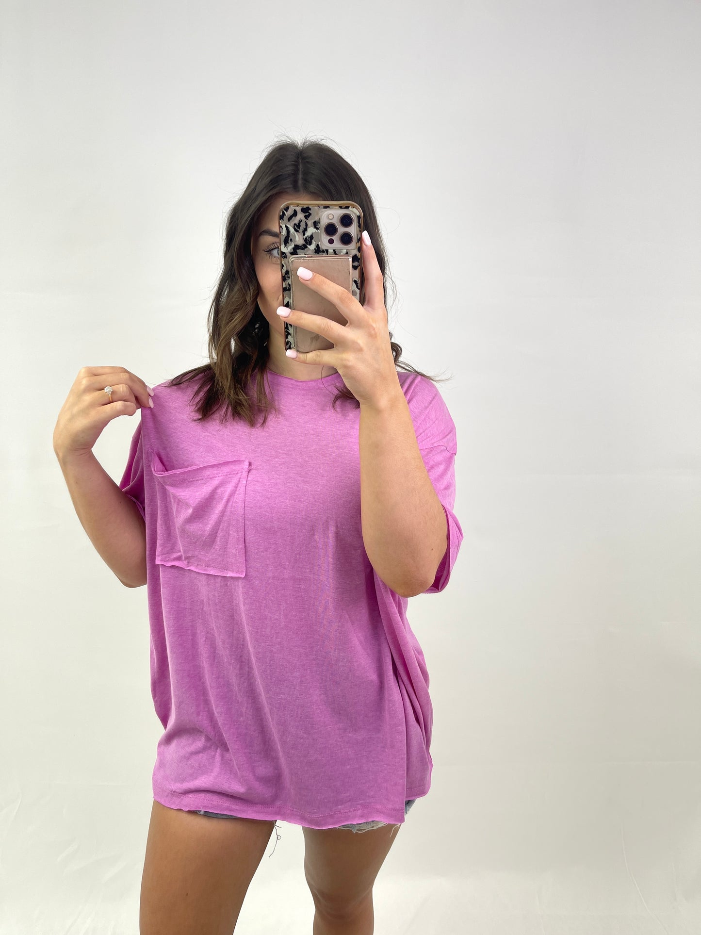 Avery Oversized Pocket Tee - Hot Pink