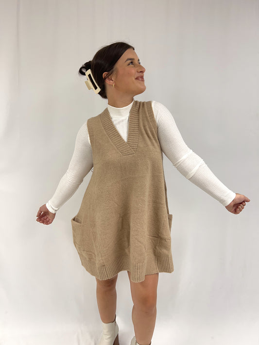 Pumpkin Spice Oversize Sweater Vest - Taupe