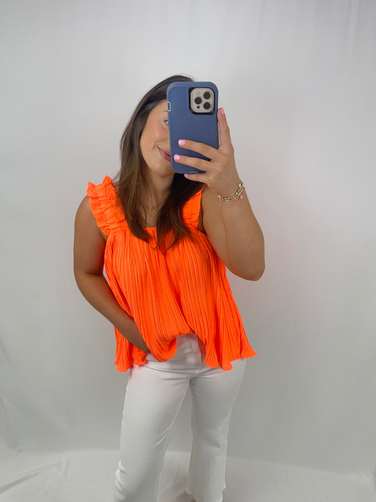 Sunset Pleated Tank Blouse - Orange