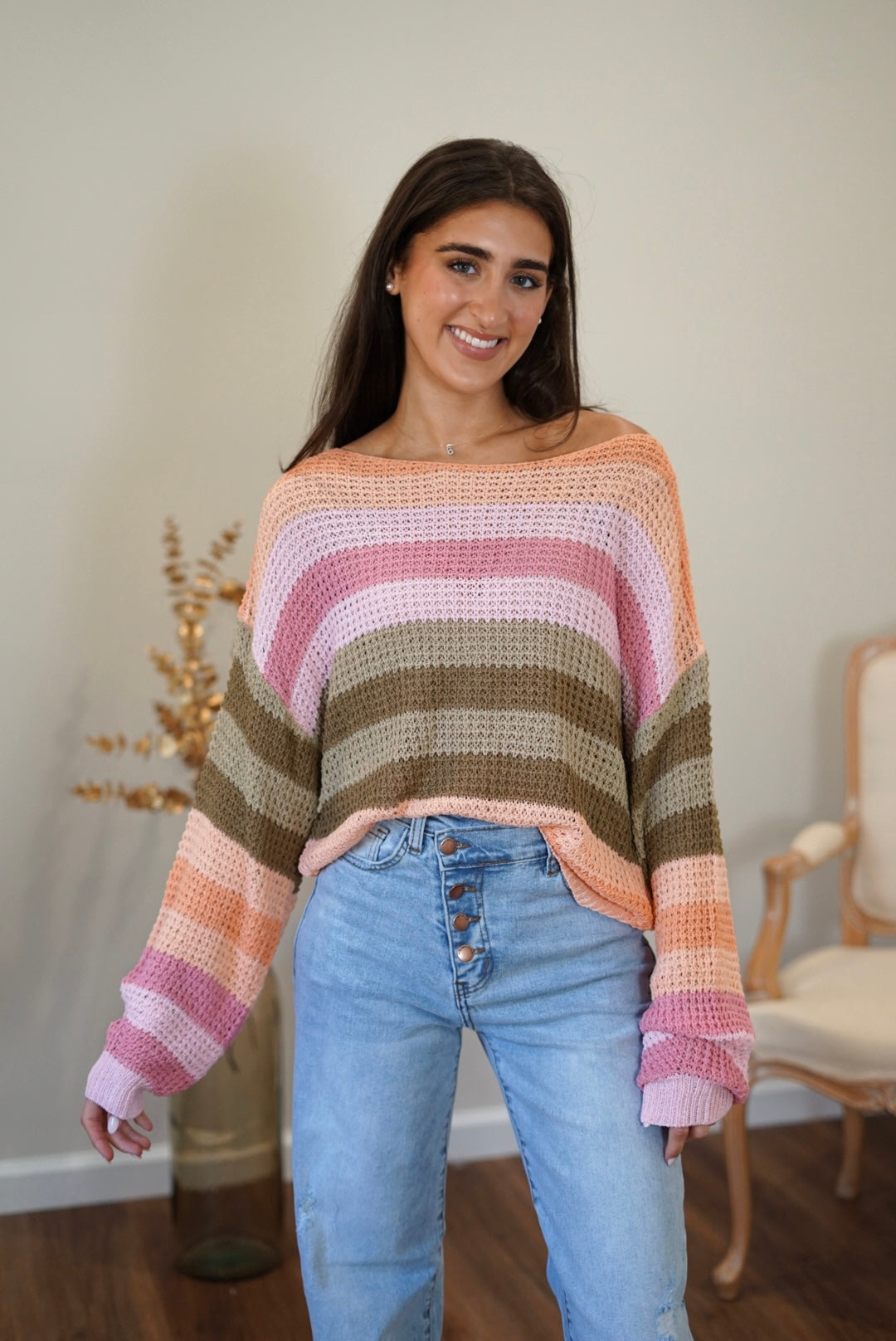 Emory Color Stripe Loose Fit Sweater