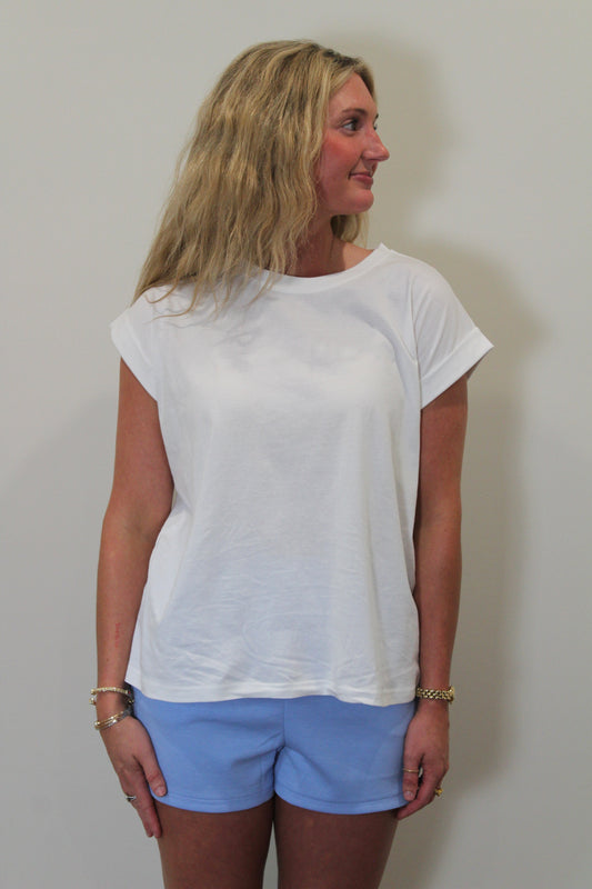 Baylor Folded Short Sleeve Basic T-Shirt - White