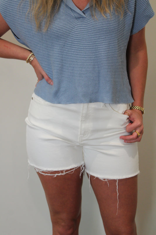 Sierra Raw Hem Denim Shorts - White