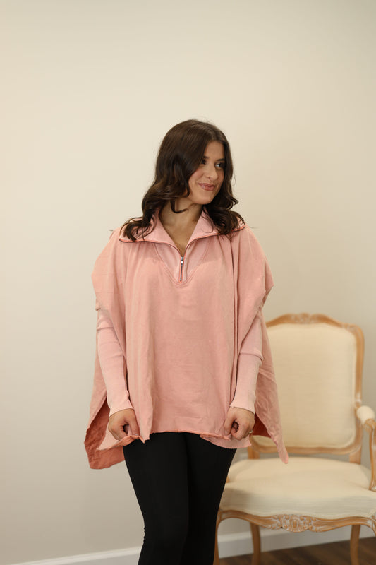 Myra Vintage Quilted Half Zip Top - Rose