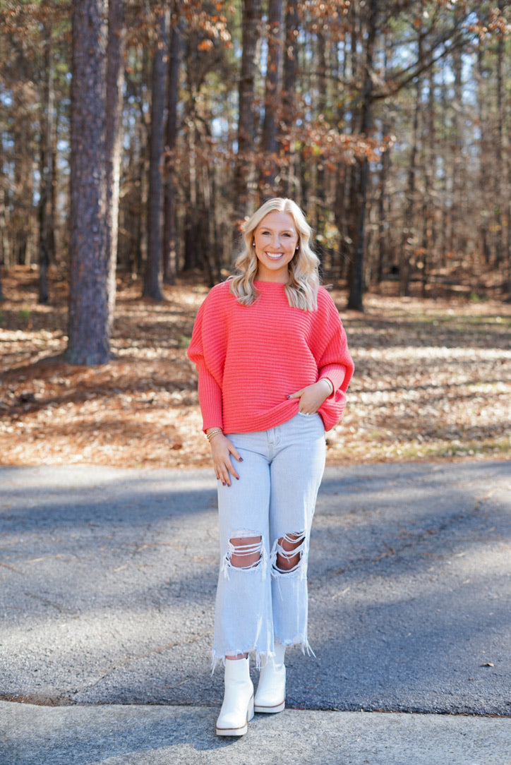 Camila Ribbed Sweater - Coral