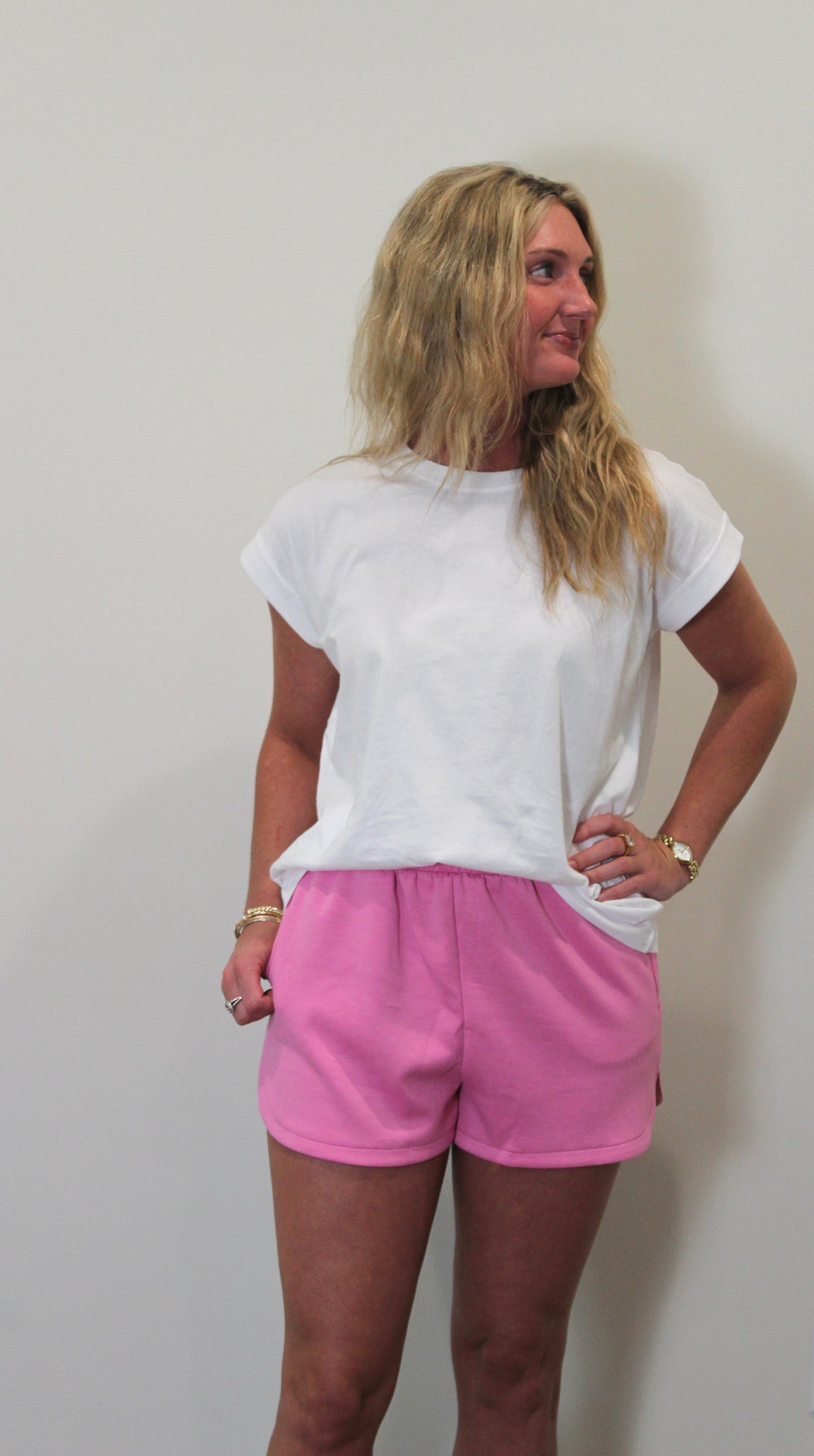 Baylor Folded Short Sleeve Basic T-Shirt - White