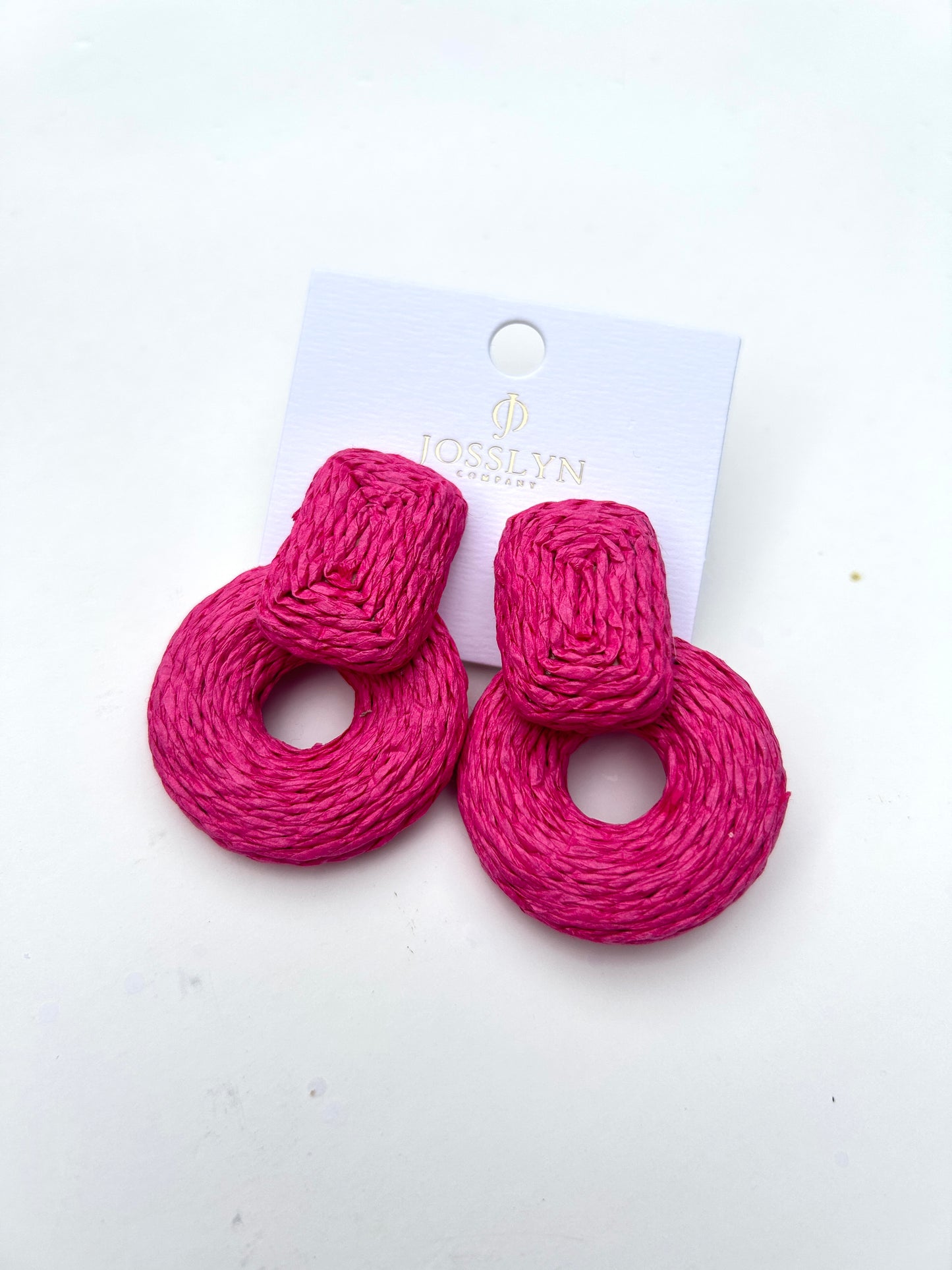 Julia Boho Rattan Earrings - Fuchsia
