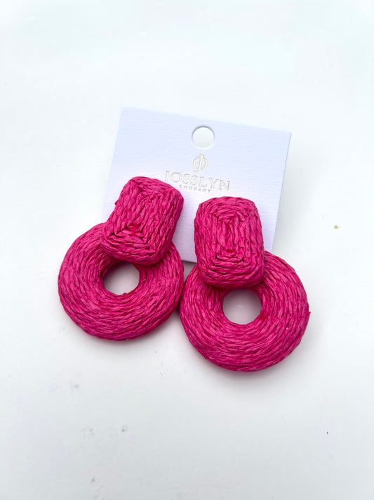 Julia Boho Rattan Earrings - Fuchsia