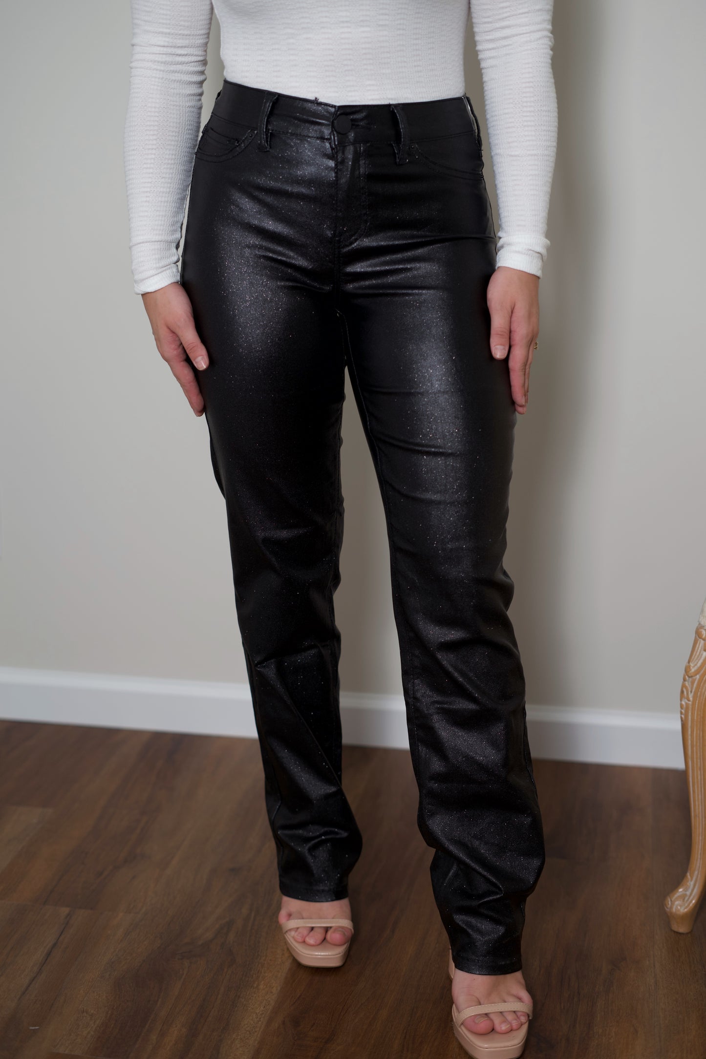 Cadence Straight Leg Metallic Pants - Black