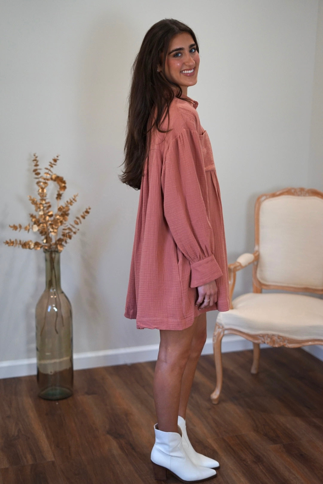 Georgia Oversized Shirt Dress - Salmon