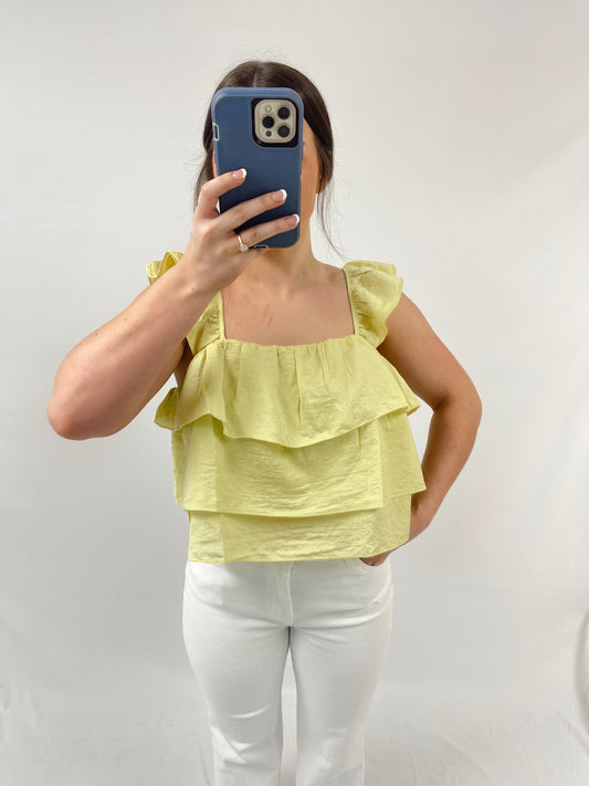 Meredith Ruffled Cropped Blouse - Light Green