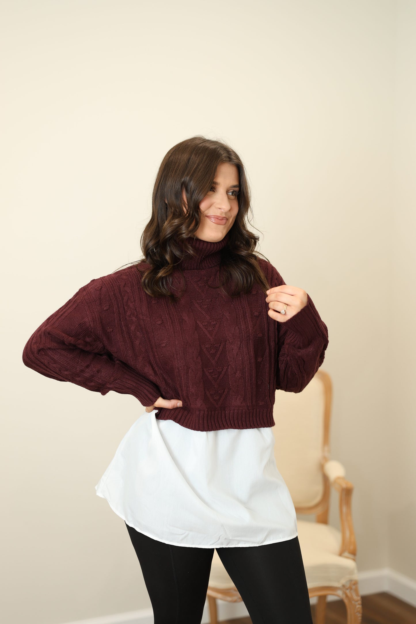 Etta Cable Knit Blouse - Wine