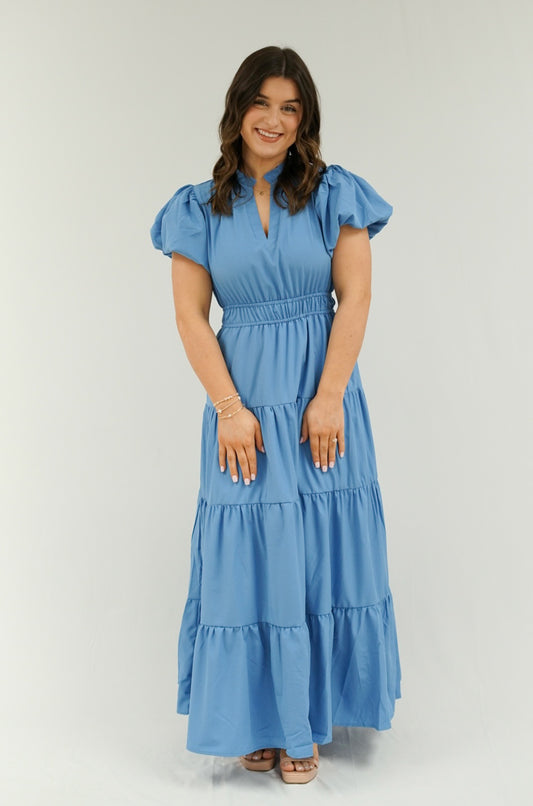 Charlotte Ruffle Maxi Dress - Blue