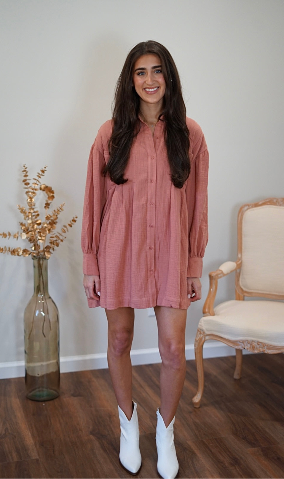 Georgia Oversized Shirt Dress - Salmon