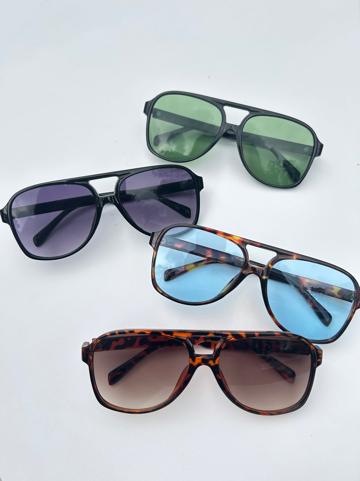 Sammy Aviator Sunglasses - Black with Green Lens