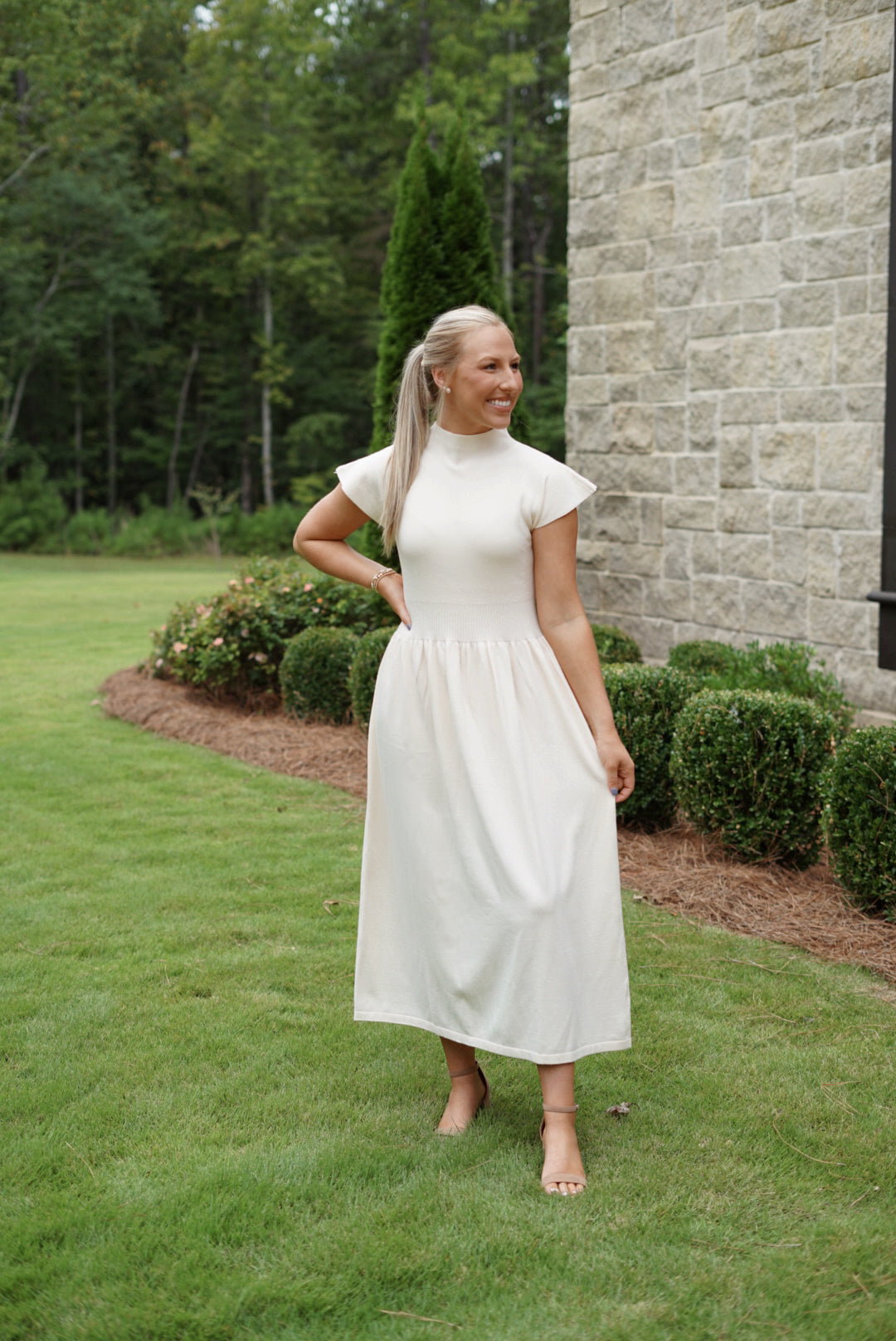 Falling for You Mock Neck Maxi Dress - Cream