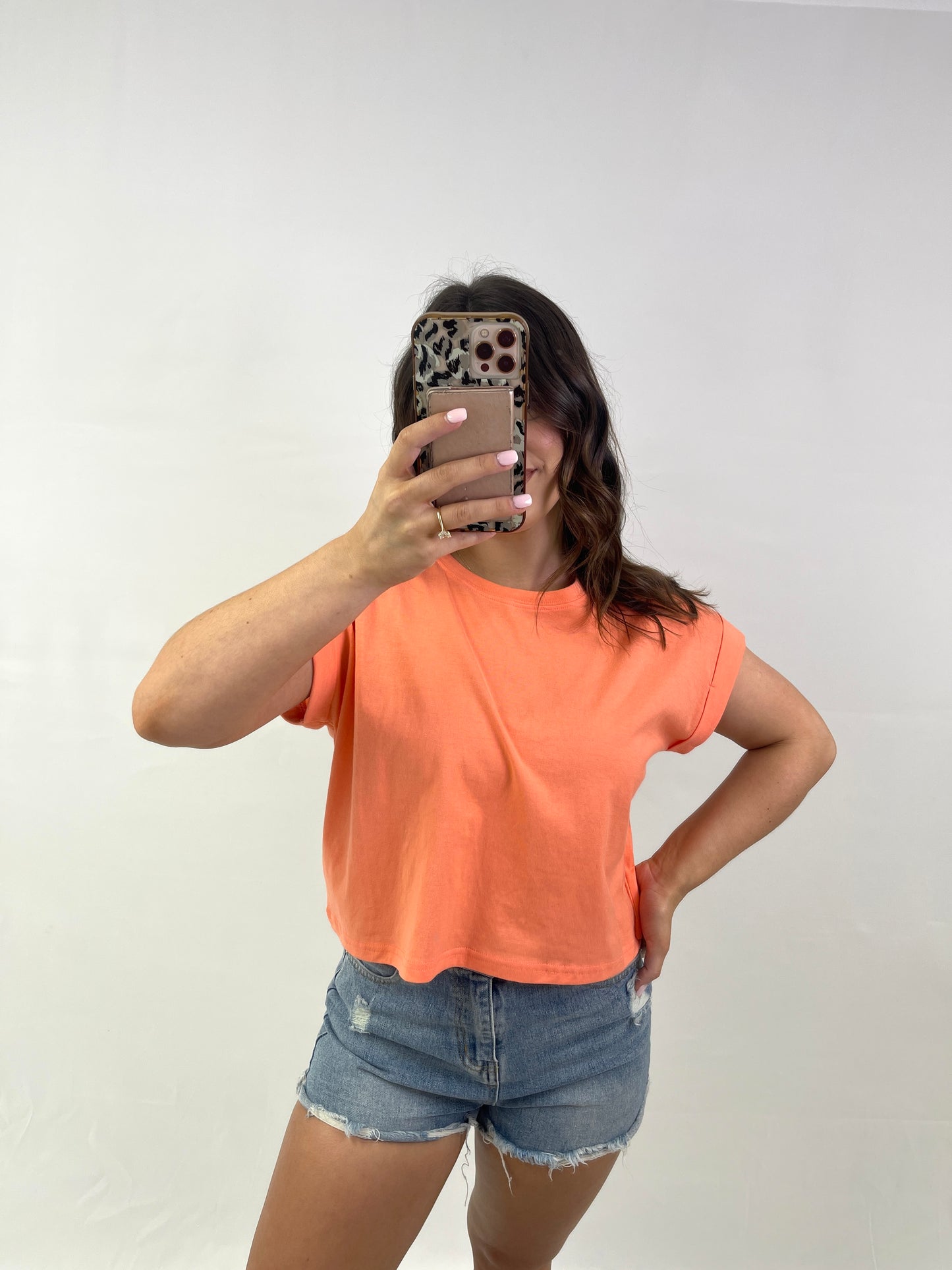 Ava Cropped Tee - Bright Coral