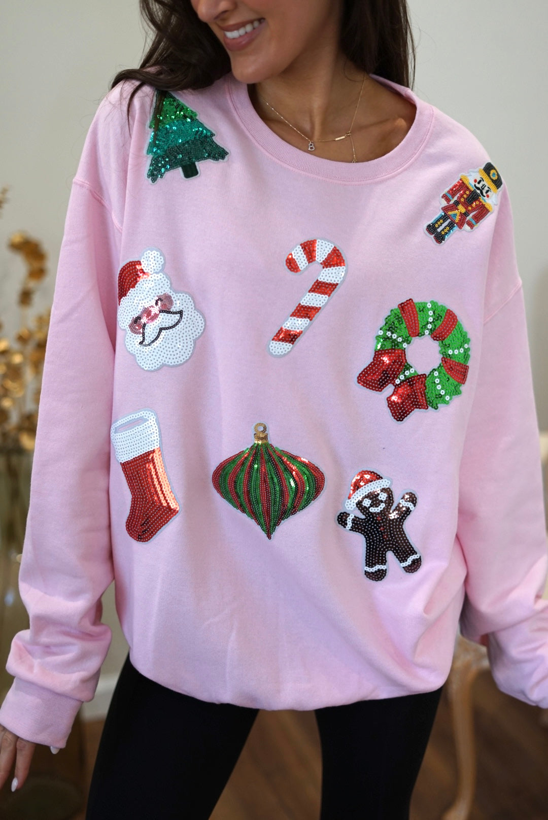 Christmas Sparkle Sequin Sweatshirt - Pink