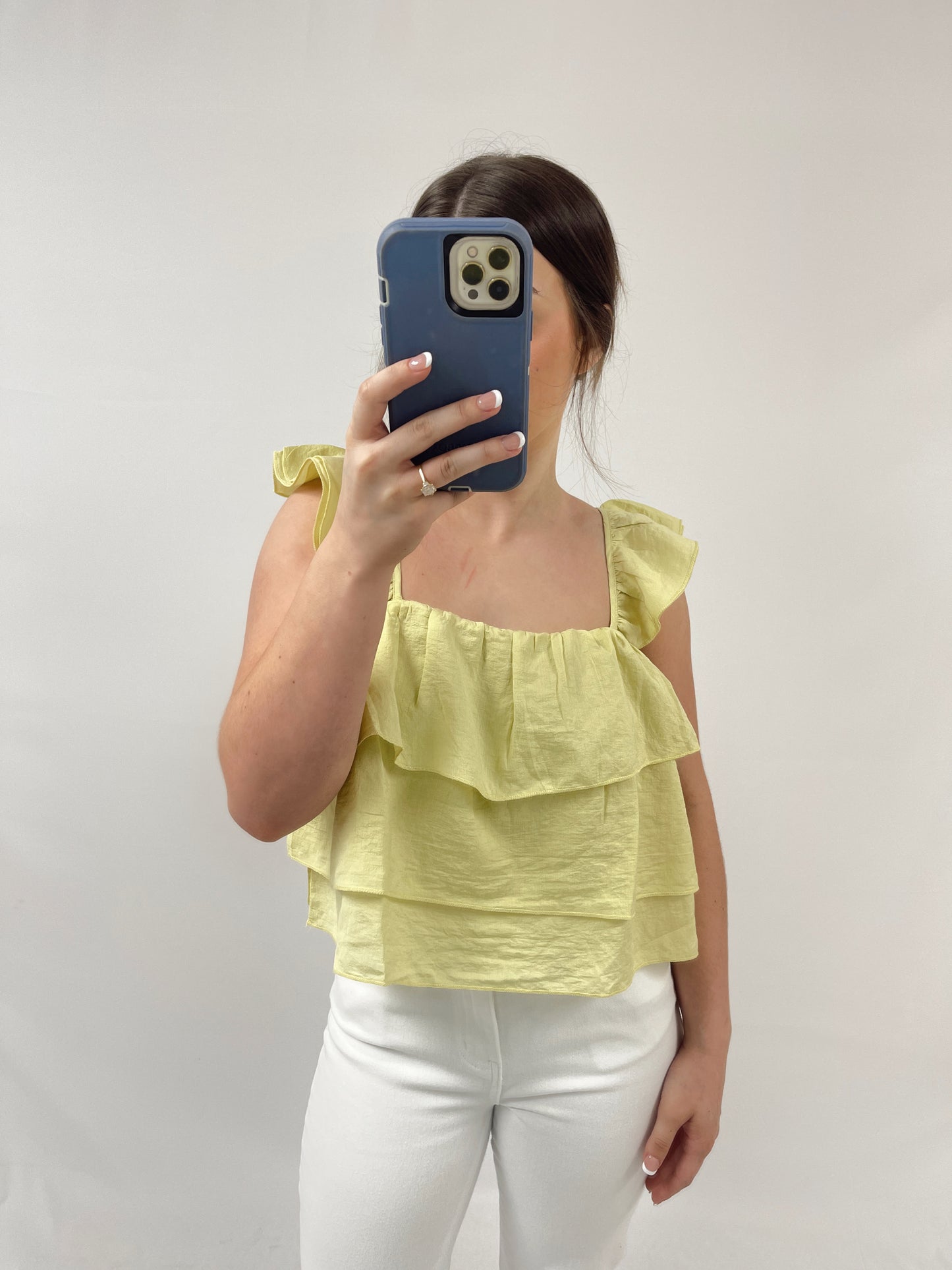 Meredith Ruffled Cropped Blouse - Light Green