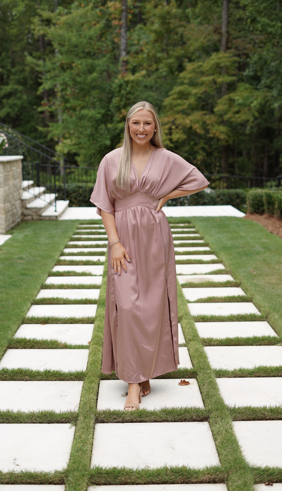 Windham Satin Kimono Maxi Dress - Blush Rose