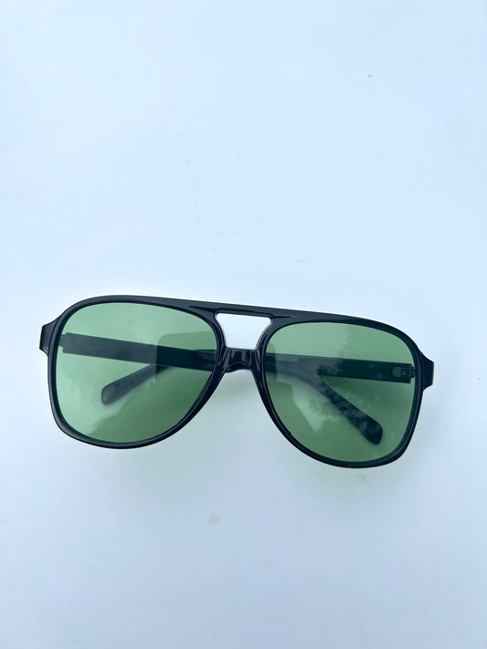 Sammy Aviator Sunglasses - Black with Green Lens