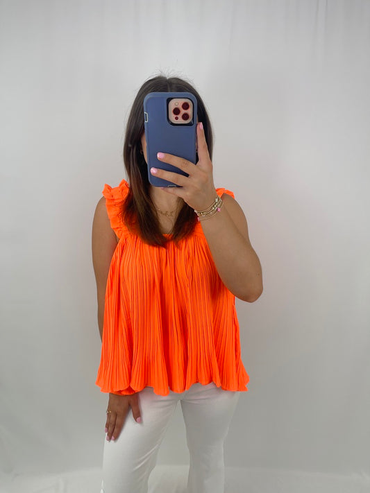 Sunset Pleated Tank Blouse - Orange