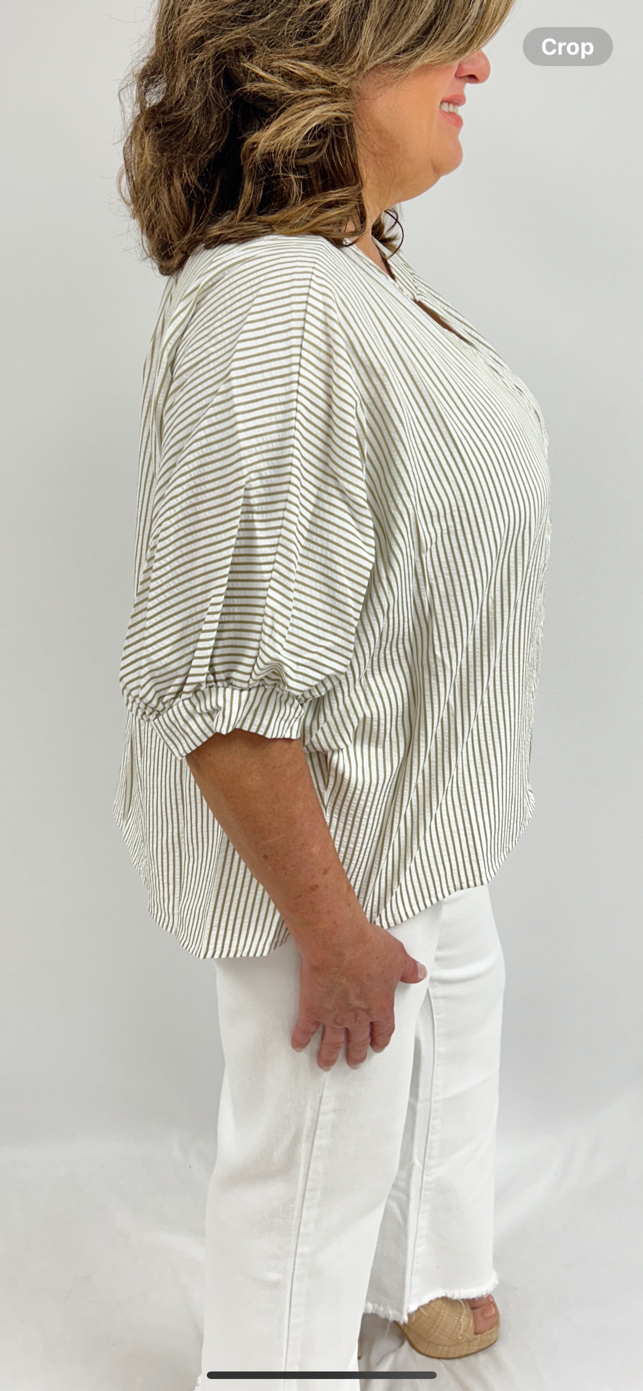 Bayside Seersucker Blouse - Sage Stripe