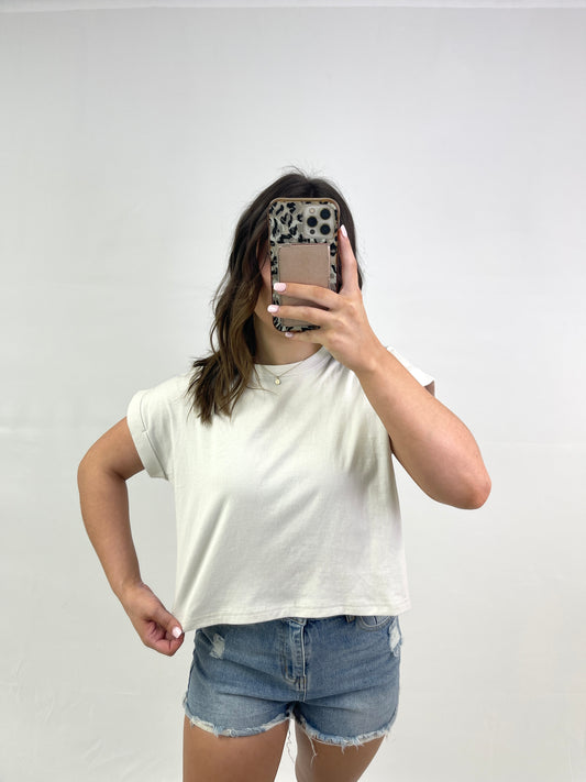 Ava Cropped Tee - Bone