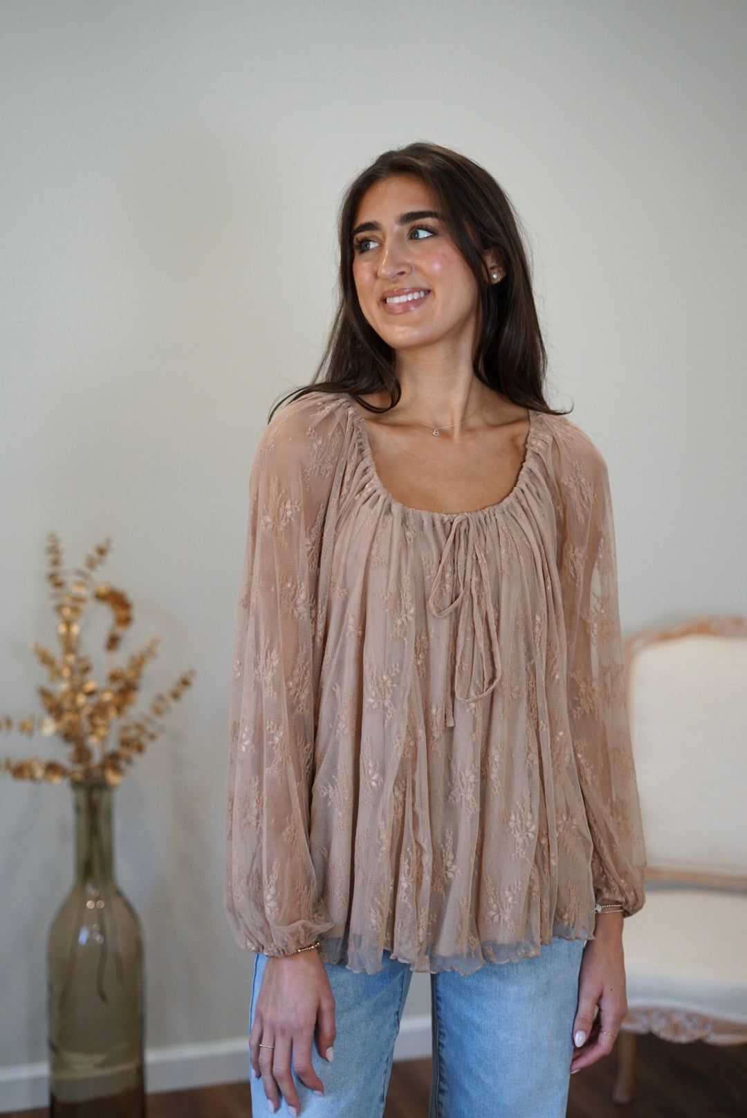 Blanche Flare Lace Tunic - Beige