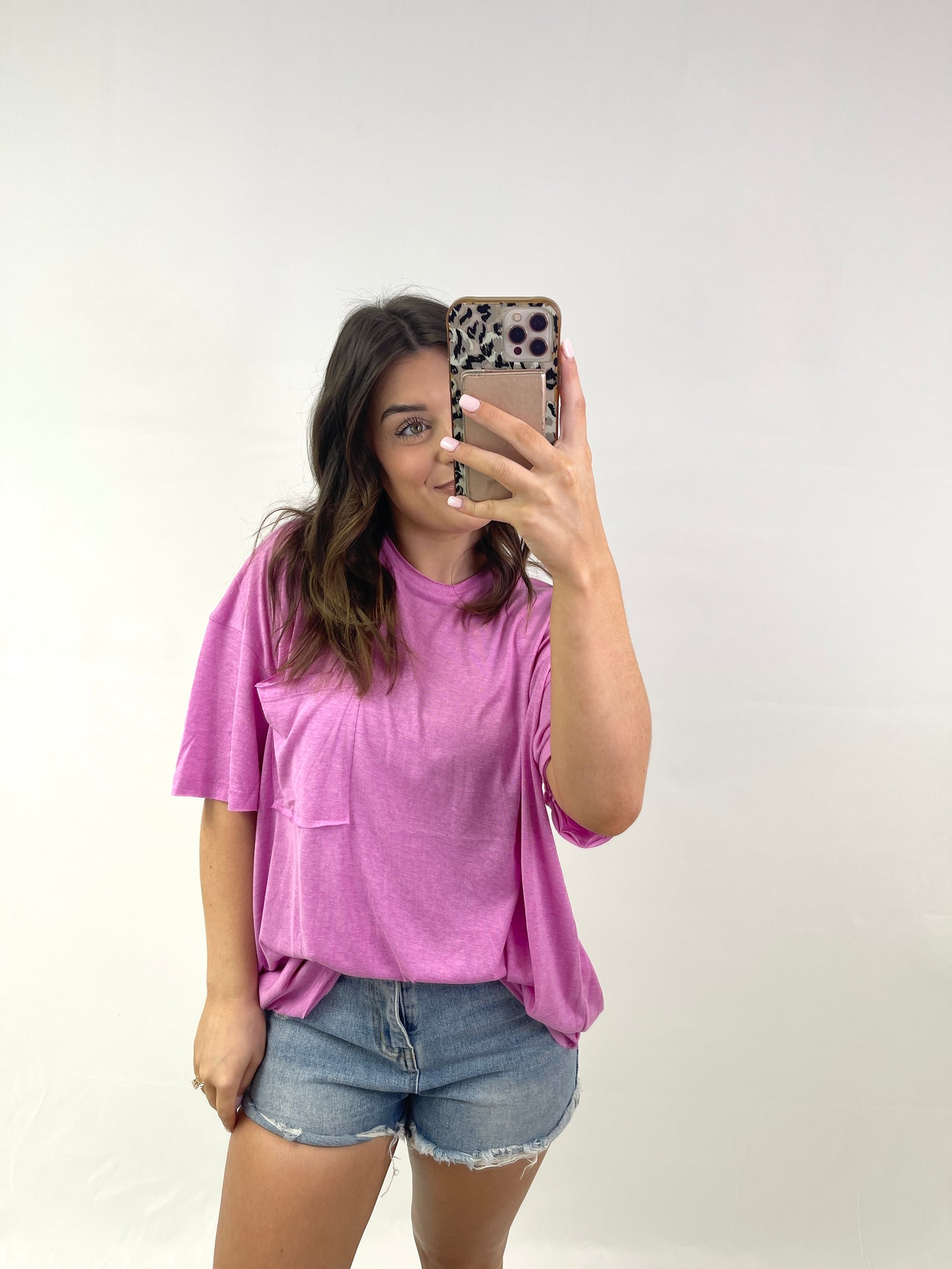 Avery Oversized Pocket Tee - Hot Pink