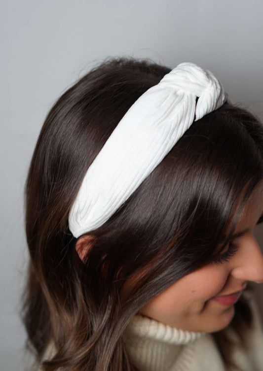 Knotted Corduroy Headband - White